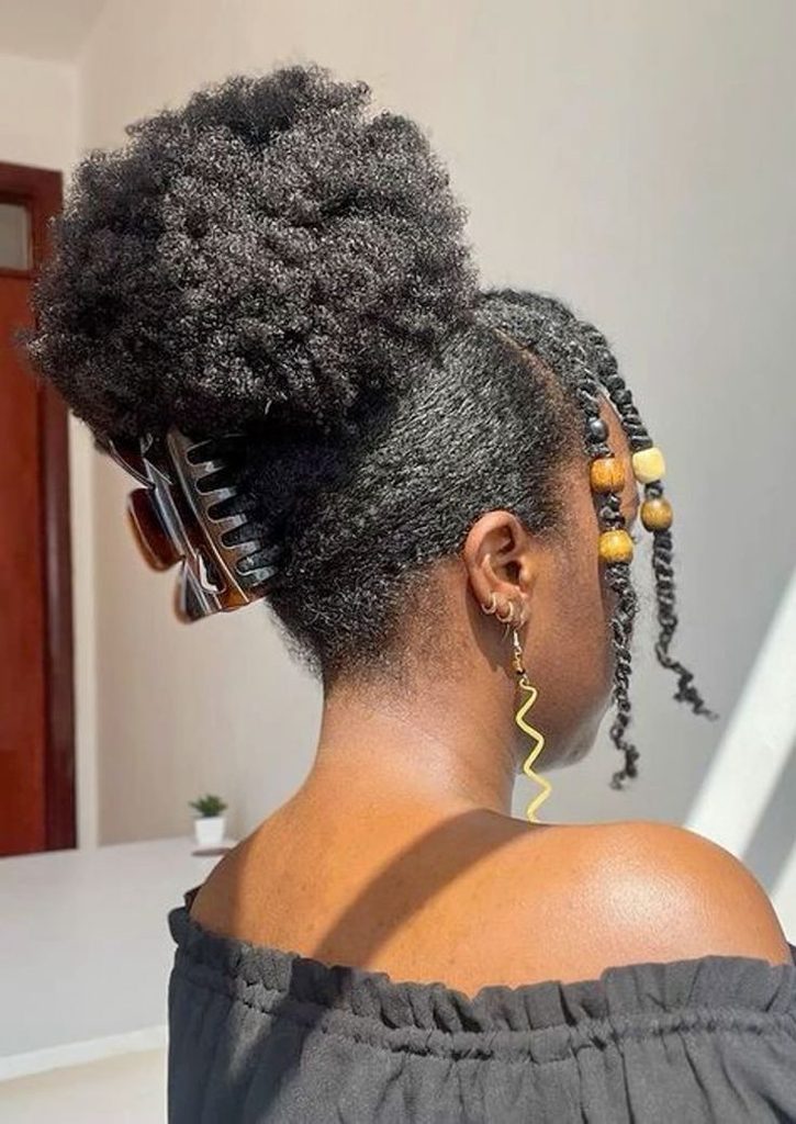 Natural 4C puff hairstyle with colorful beads