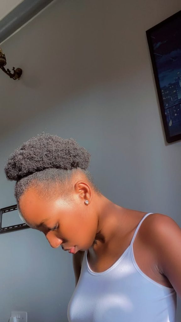 Small puff hairstyle on short natural 4C hair