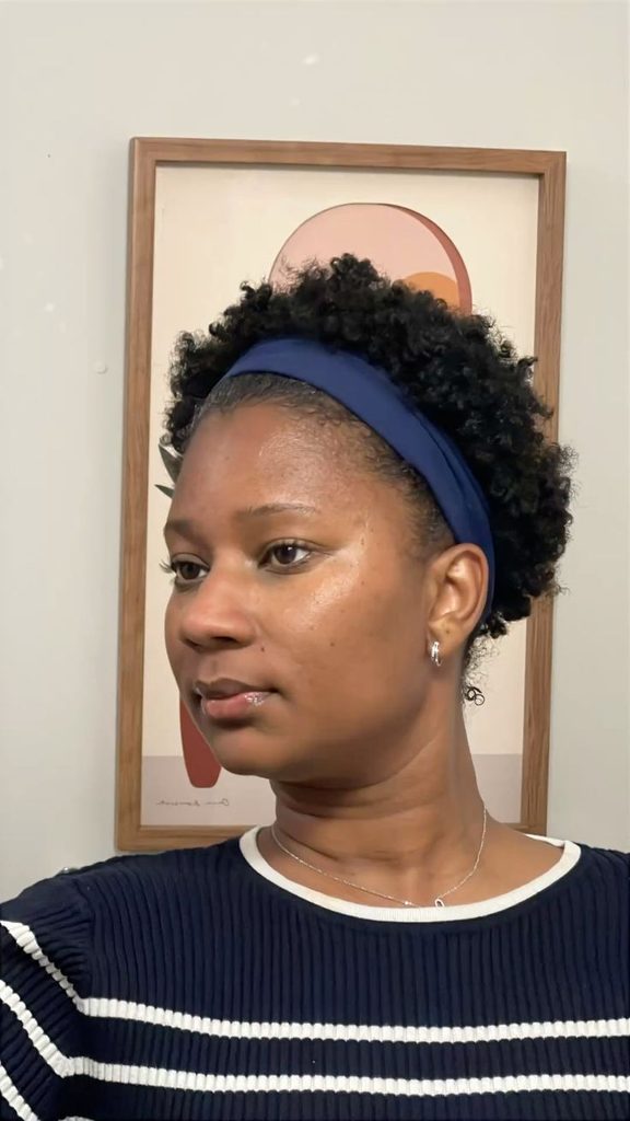 Shrunken afro with headband for natural 4C hair