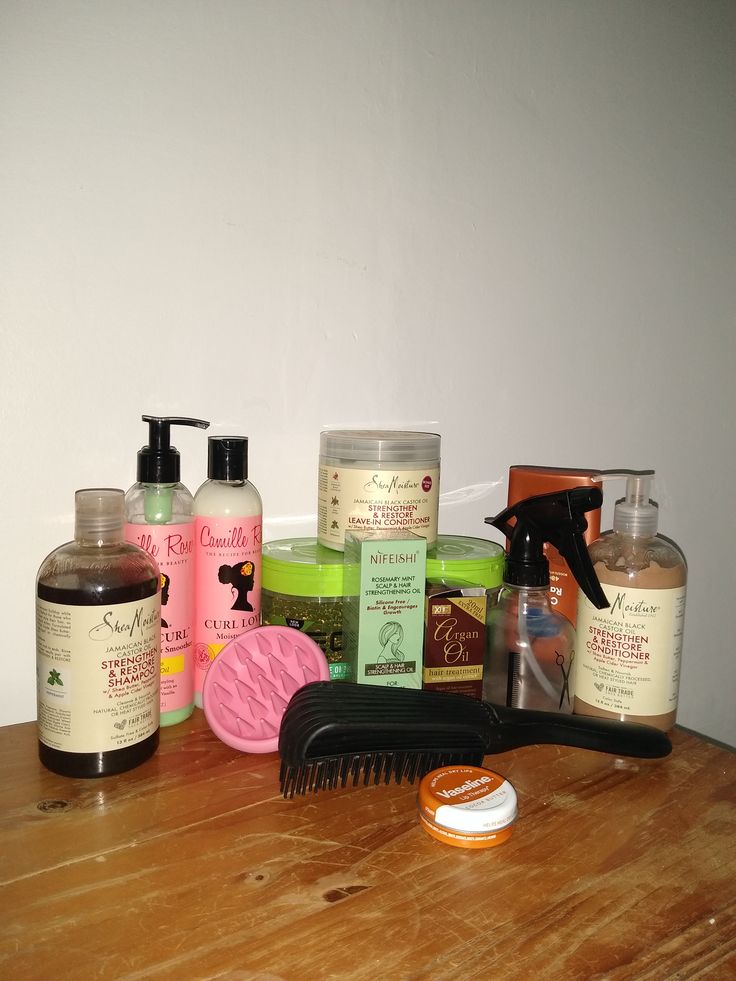 Natural 4C hair wash day products arranged for summer