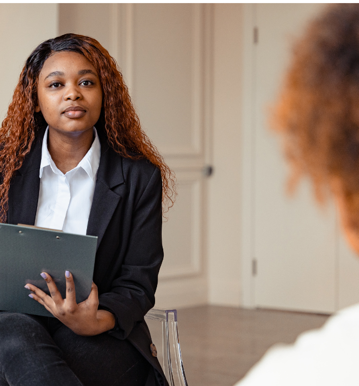 Woman consulting with a trained Sisterlocks professional