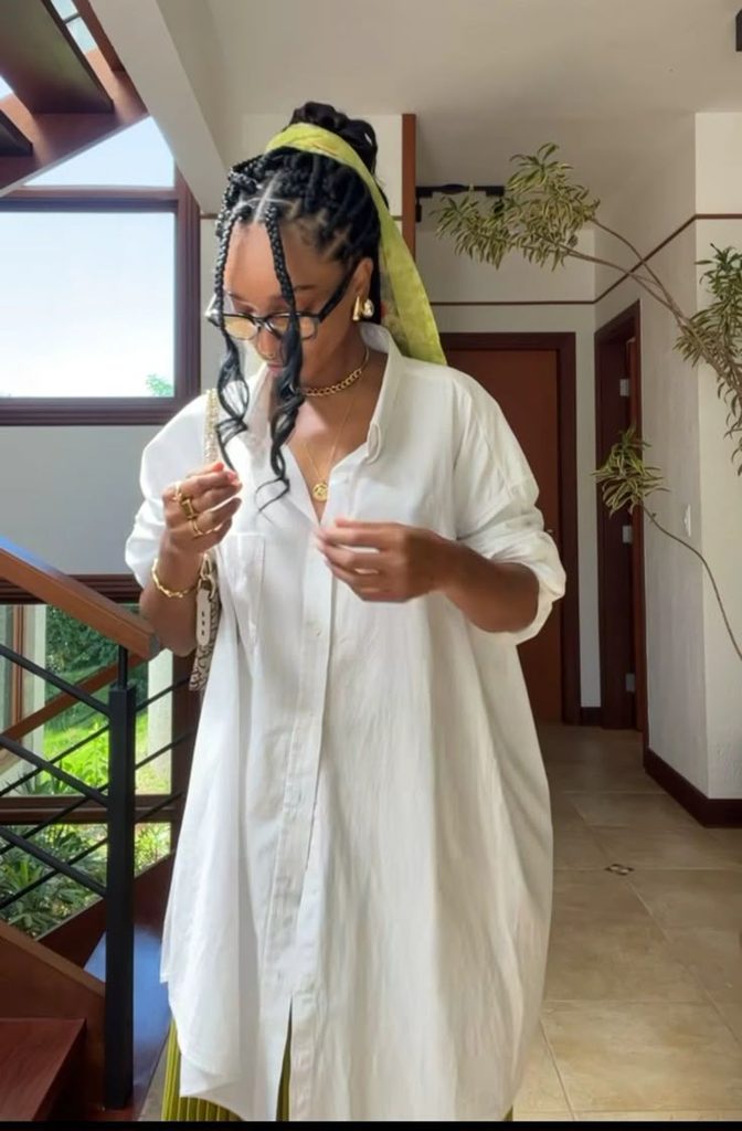 Woman wearing a comfortable protective style for summer