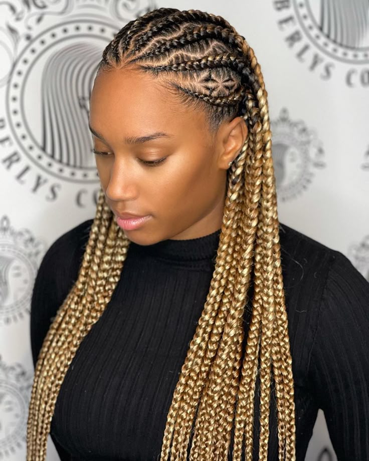 Tribal feed-in braided hairstyle