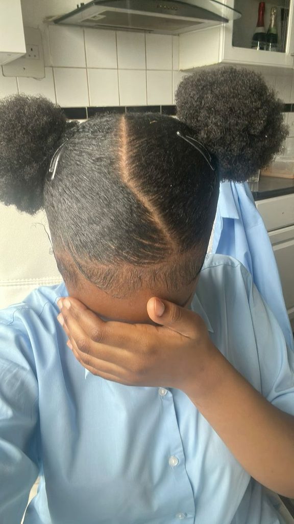 Two puffs school hairstyle for natural 4C hair