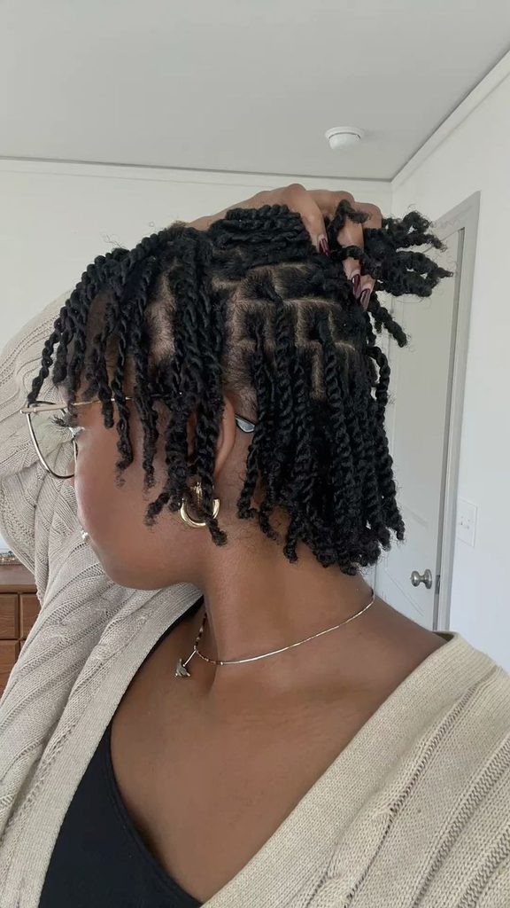 Two-strand starter locs created on short 4C natural hair