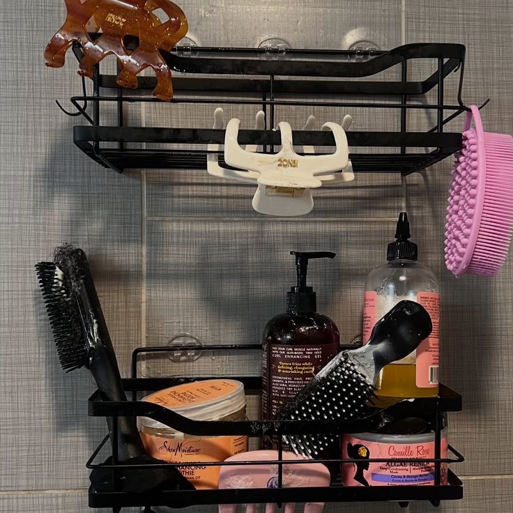 atural hair wash day setup with shampoo, conditioner,