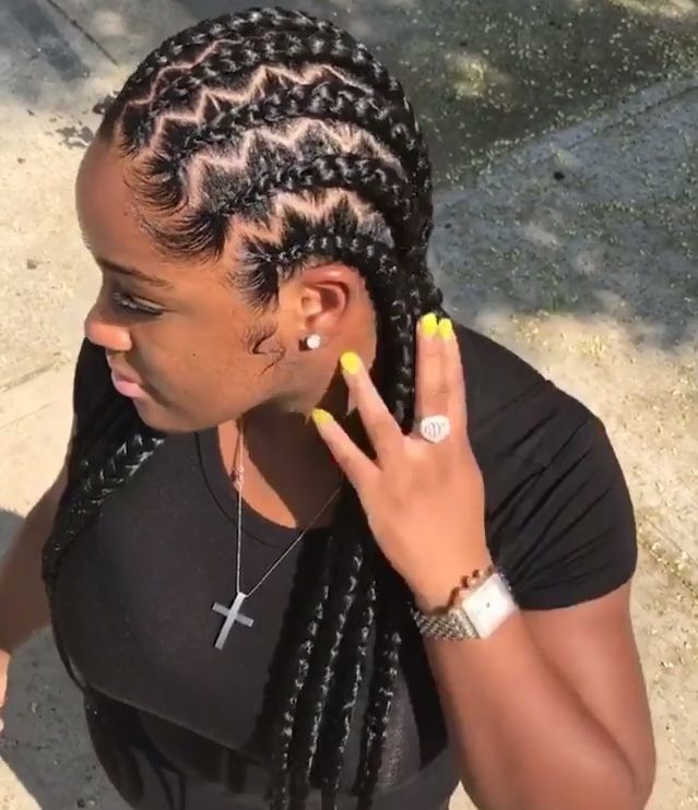 Zigzag cornrow protective hairstyle